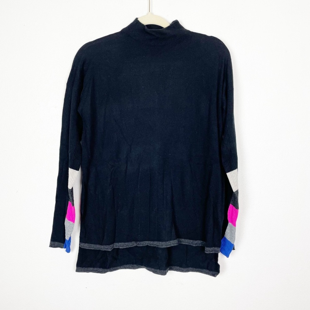 Autumn Cashmere Woman's M Black Colorblock Sleeve Step Hem Mock Neck Sweater